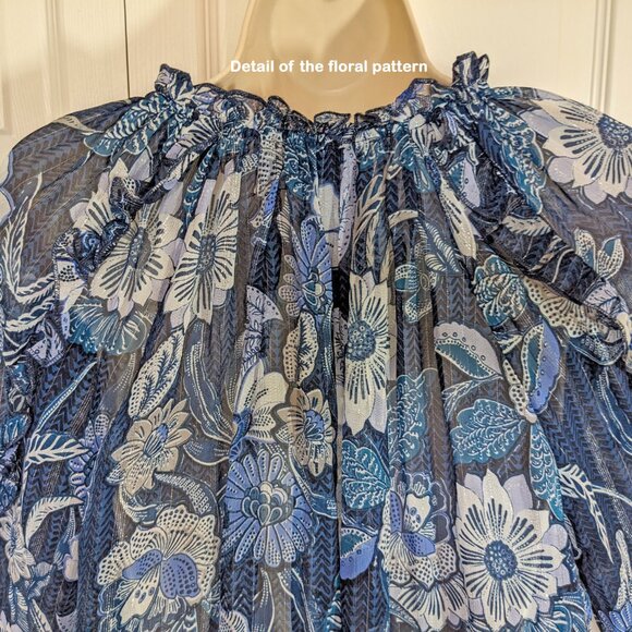 NWT Miss June Paris pullover 1 Size pullover top, Blue sheer floral, Made India - Picture 14 of 16